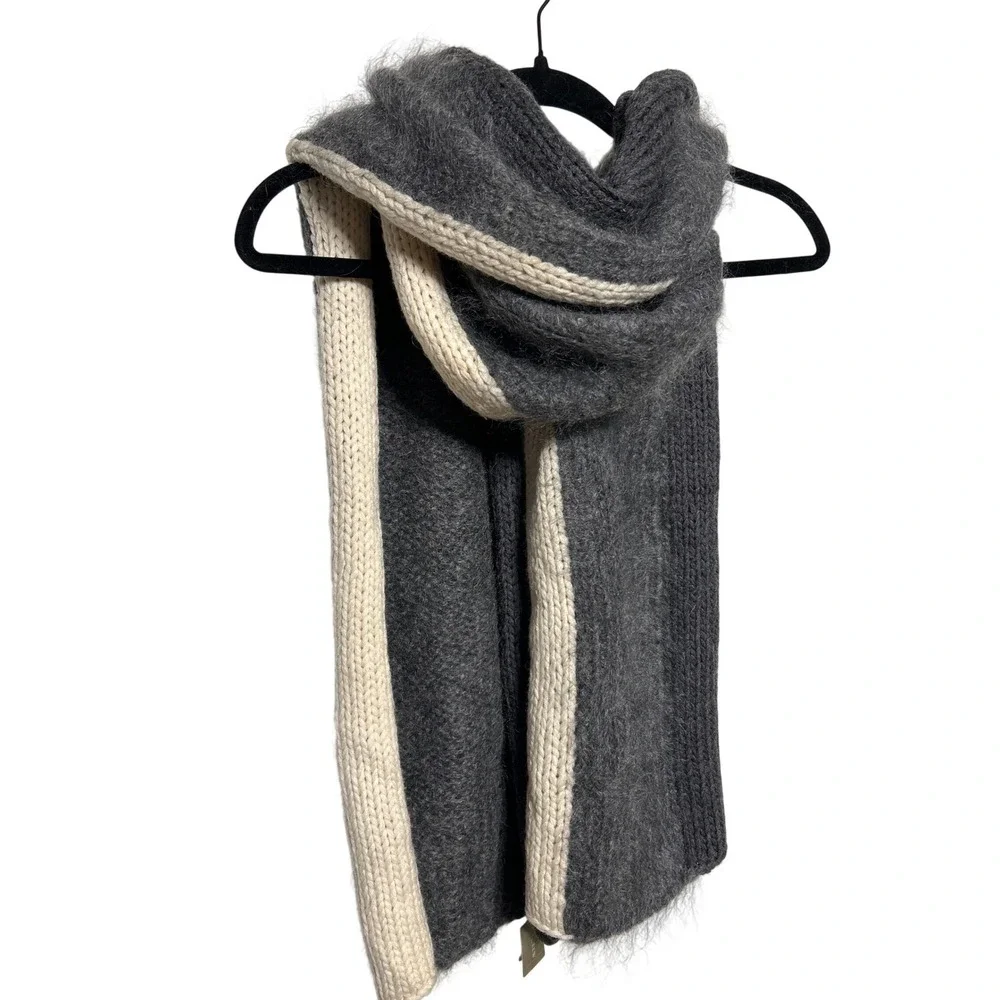 J. Crew Collection Chunky Knit Wool Blend Scarf Wrap Gray 46